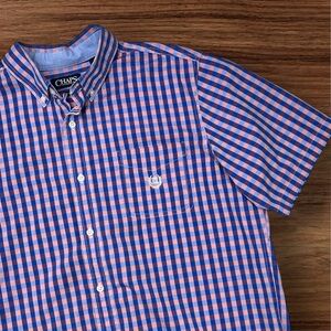 Chaps Blue/Pink Check Pattern Short Sleeve Casual Button Down Shirt. Large.